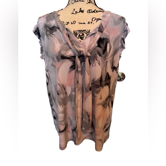 Calvin Klein Sleeveless Pink and Gray Floral Top With Neck Tie XL - Picture 1 of 7